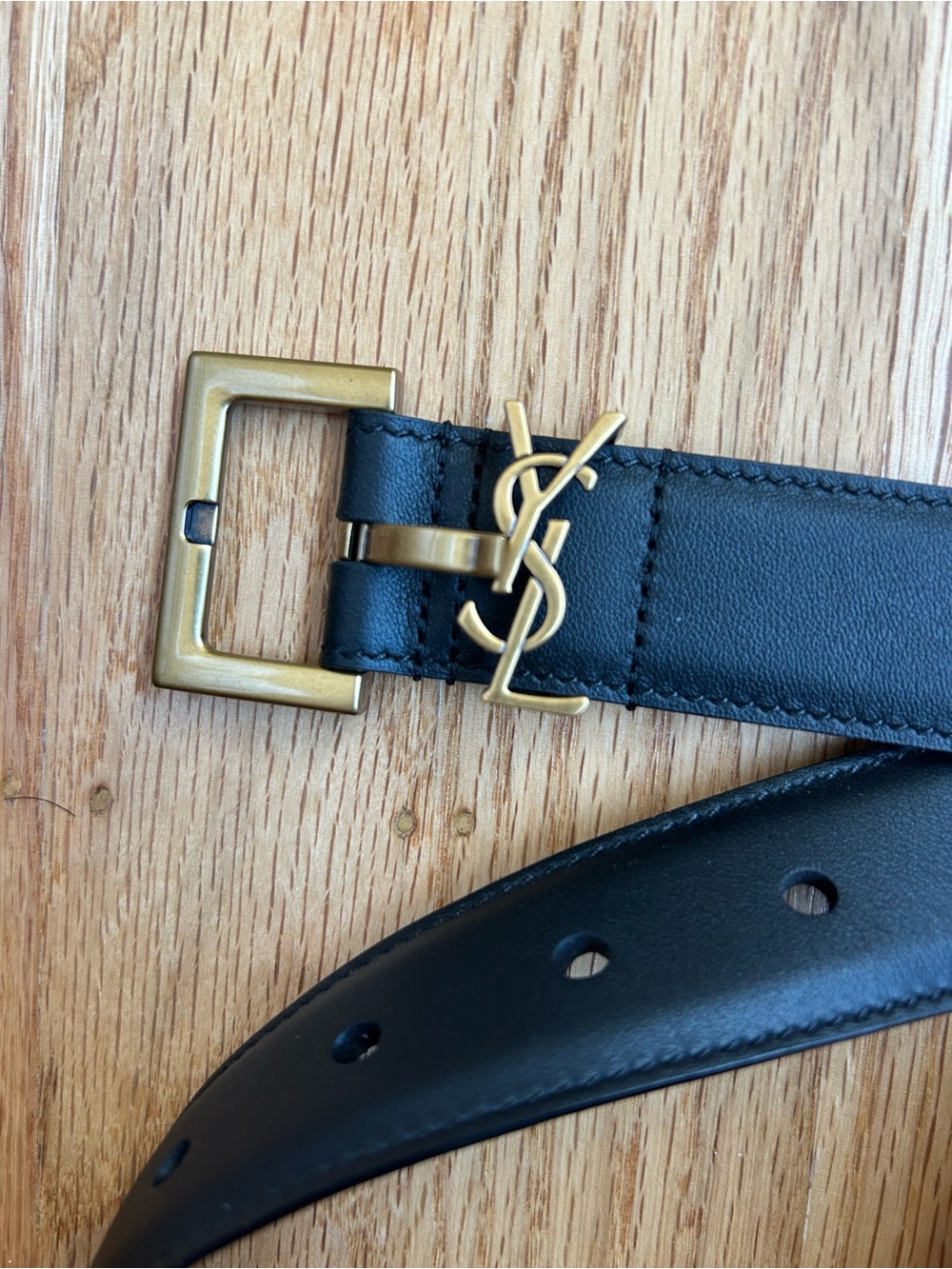 Saint Laurent Black Leather Belt with Gold YSL Logo 95cm 3.0cm